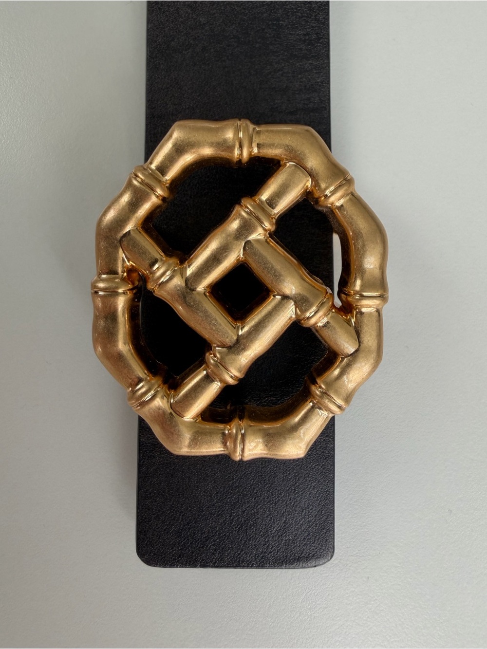 J.McLaughlin Ruby Reversible Leather Belt Black Brown Gold Bamboo Buckle Size M - Picture 3 of 11